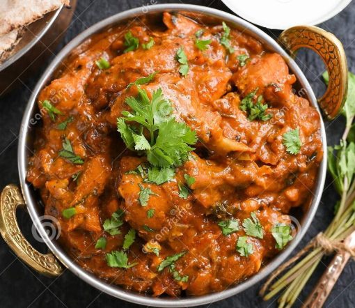 Chicken karahi, or kadai chicken, is a dish from the Indian subcontinent noted for its spicy taste; it is notable in North Indian and Pakistani cuisine. The Pakistani version does not have peppers or onions whereas the North Indian version uses both capsicum and onions. The dish is prepared in a karahi.